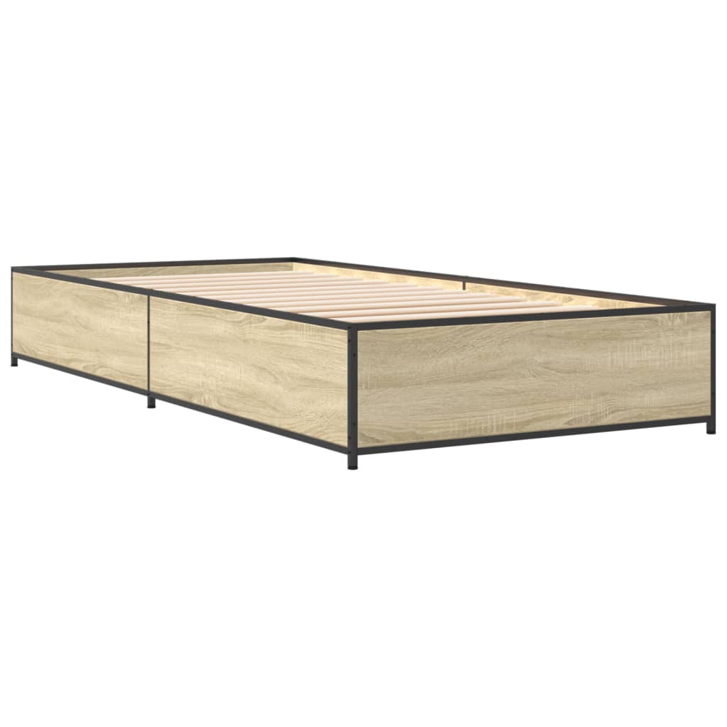 vidaXL Cadre de lit chêne sonoma 75x190 cm bois d'ingénierie et métal