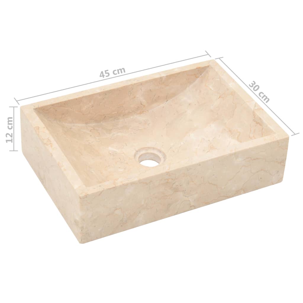 vidaXL Lavabo 45x30x12 cm marbre crème brillant