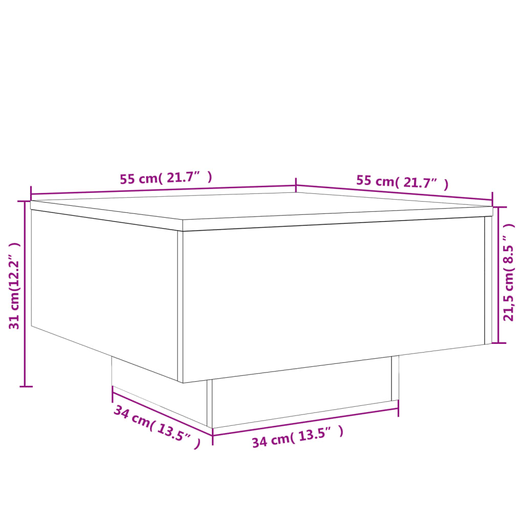 vidaXL Table basse sonoma gris 55x55x31 cm bois d'ingénierie