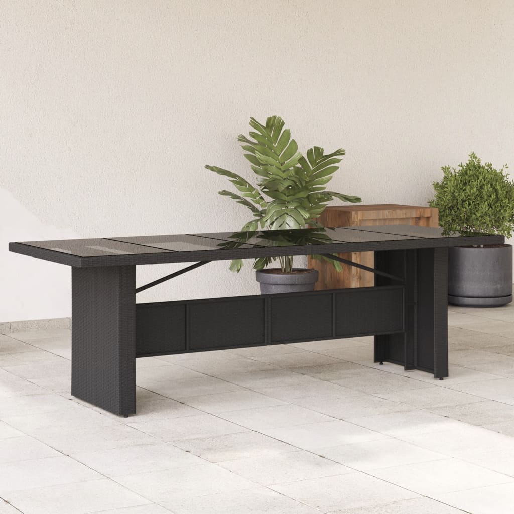 vidaXL Table de jardin dessus en verre noir 240x90x75cm résine tressée