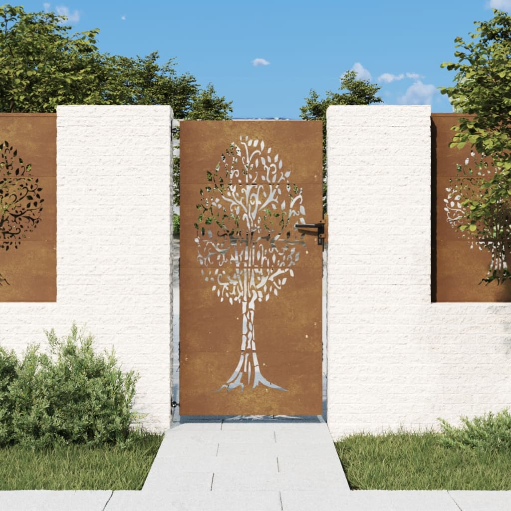 vidaXL Portail de jardin 85x200 cm acier corten conception de l'arbre