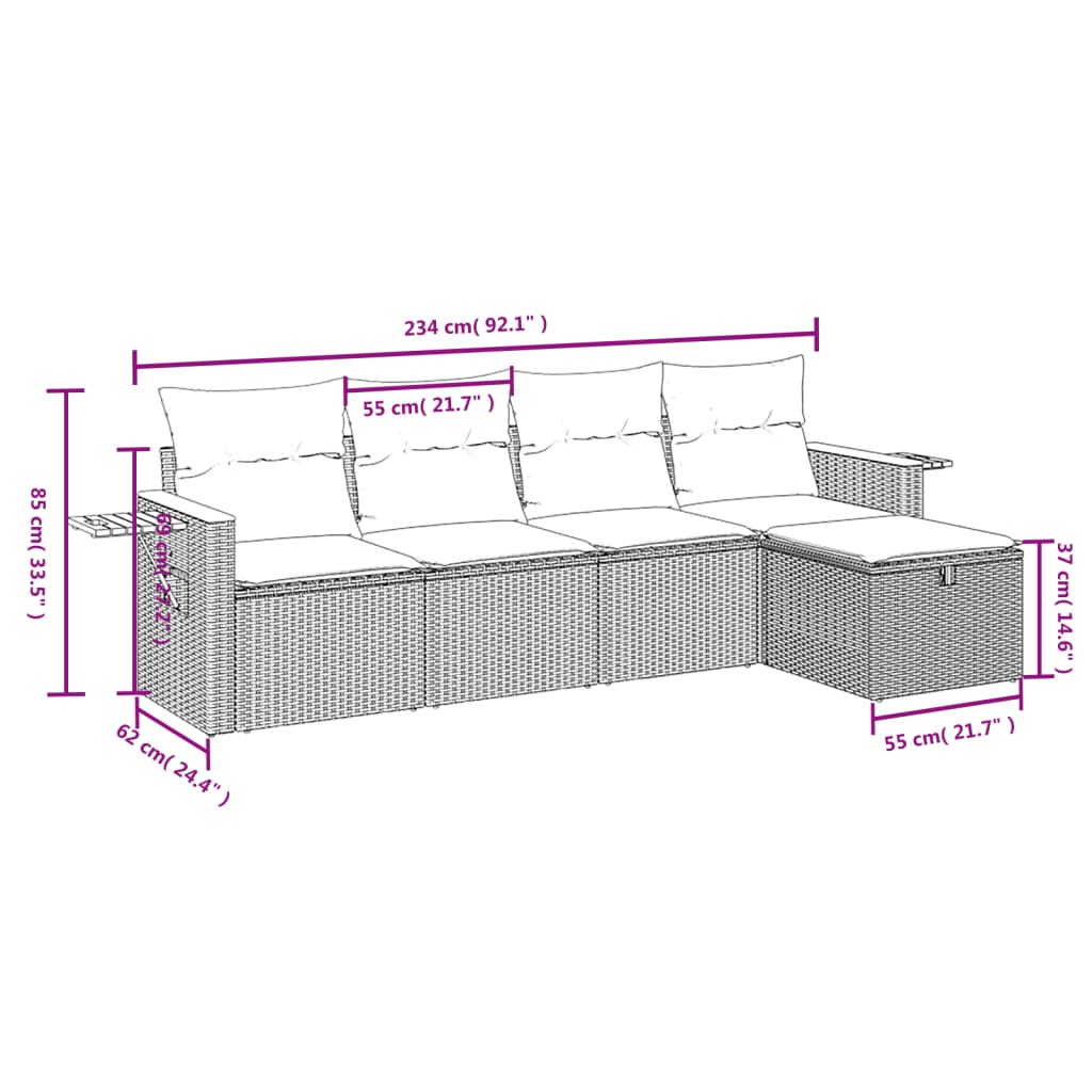 vidaXL Salon de jardin 5 pcs avec coussins gris résine tressée