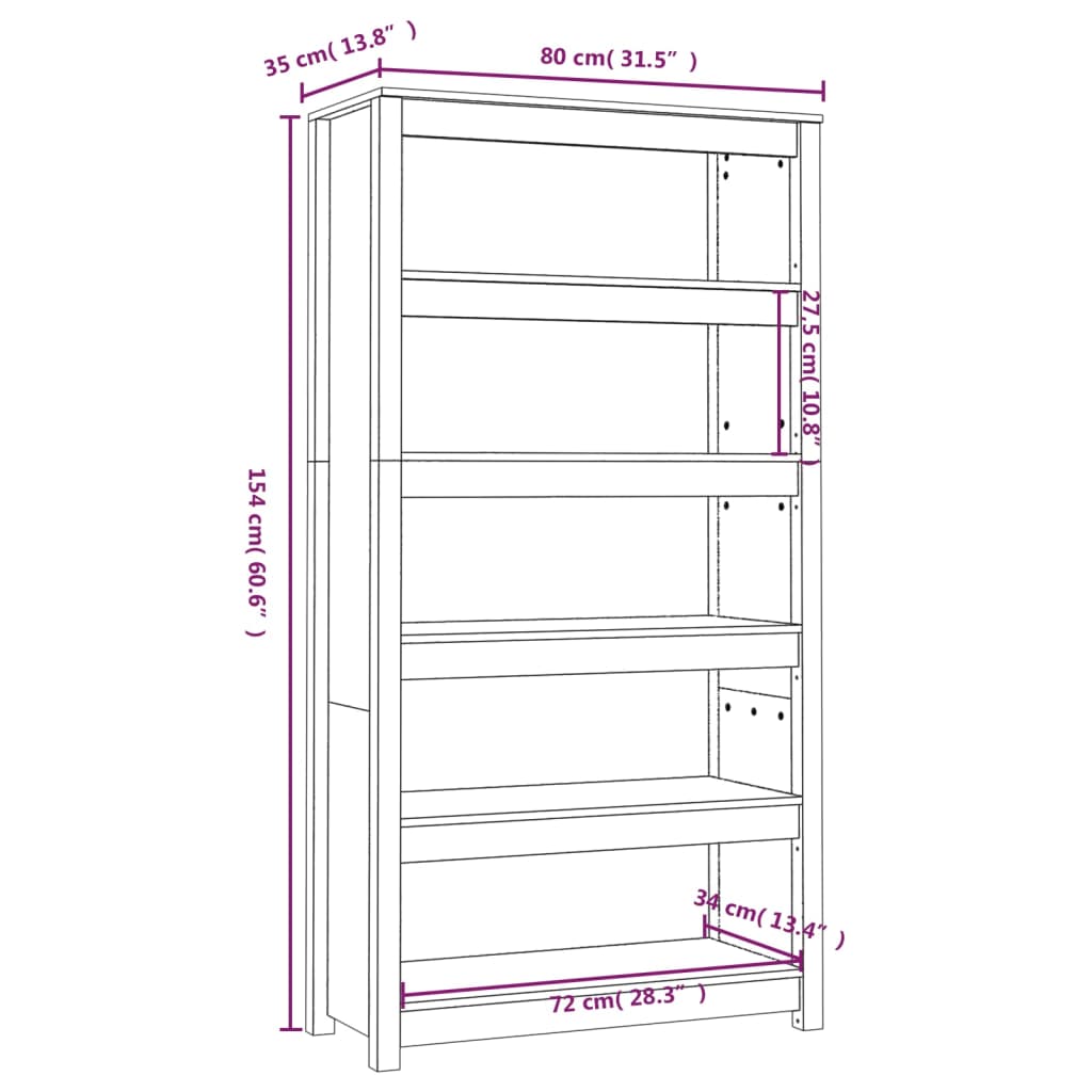 vidaXL Bibliothèque Blanc 80x35x154 cm Bois de pin massif