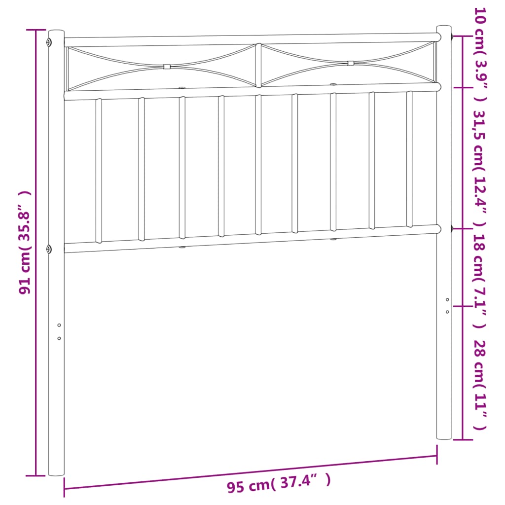 vidaXL Tête de lit métal noir 90 cm