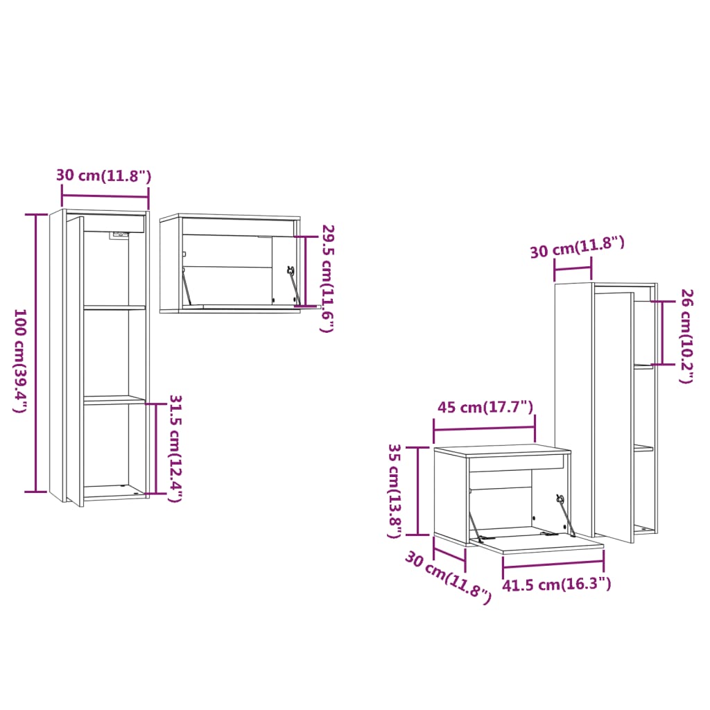 vidaXL Meubles TV 4 pcs Blanc Bois massif de pin