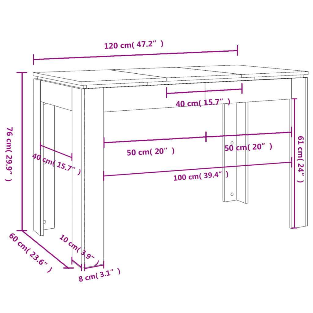 vidaXL Table à dîner sonoma gris 120x60x76 cm bois d'ingénierie