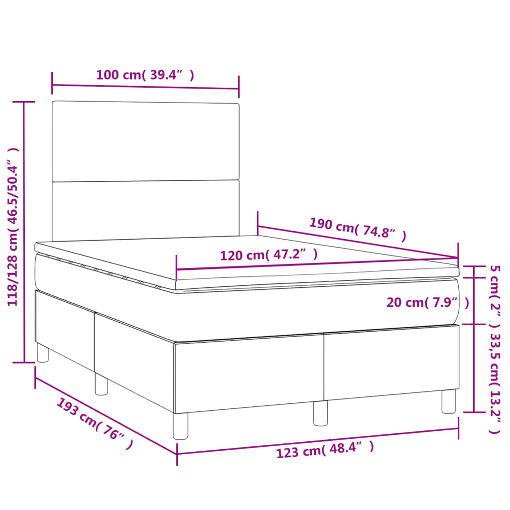 vidaXL Sommier à lattes de lit matelas LED blanc 120x190 cm similicuir