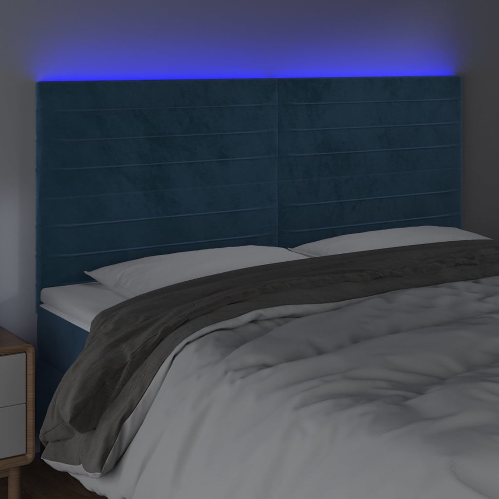 vidaXL Tête de lit à LED Bleu foncé 180x5x118/128 cm Velours