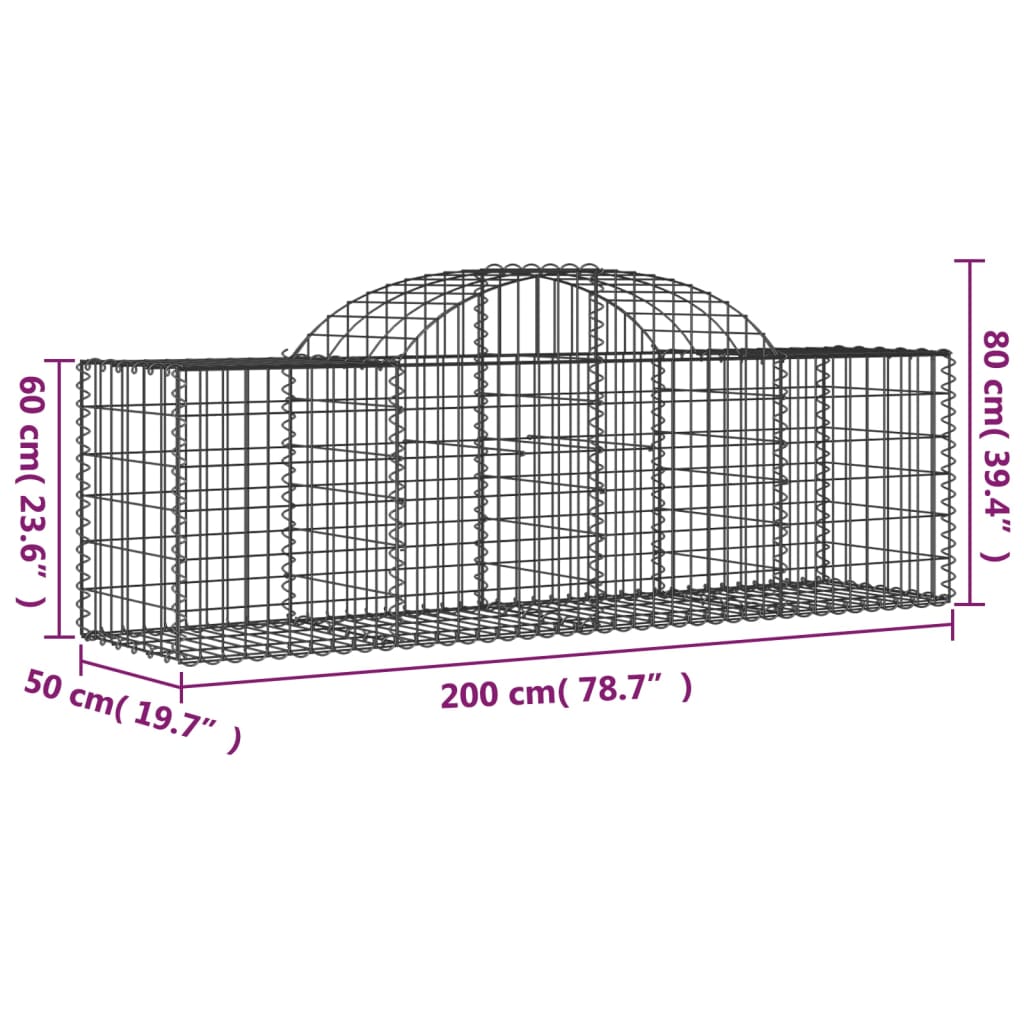 vidaXL Paniers à gabions arqués 7 pcs 200x50x60/80 cm Fer galvanisé