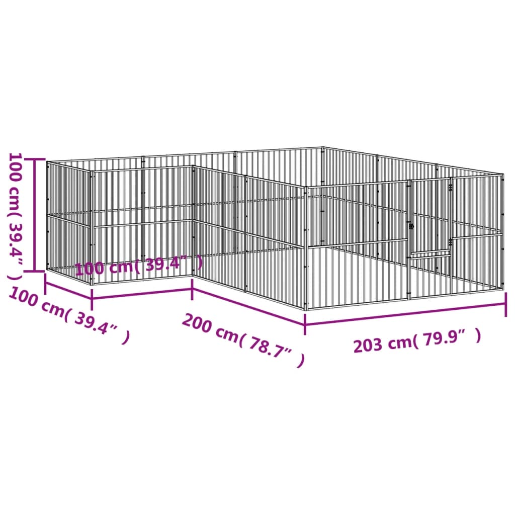 vidaXL Parc pour chien 12 panneaux noir acier galvanisé