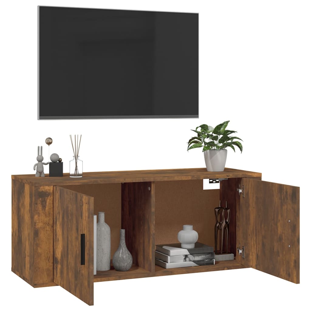 vidaXL Meuble TV mural Chêne fumé 100x34,5x40 cm