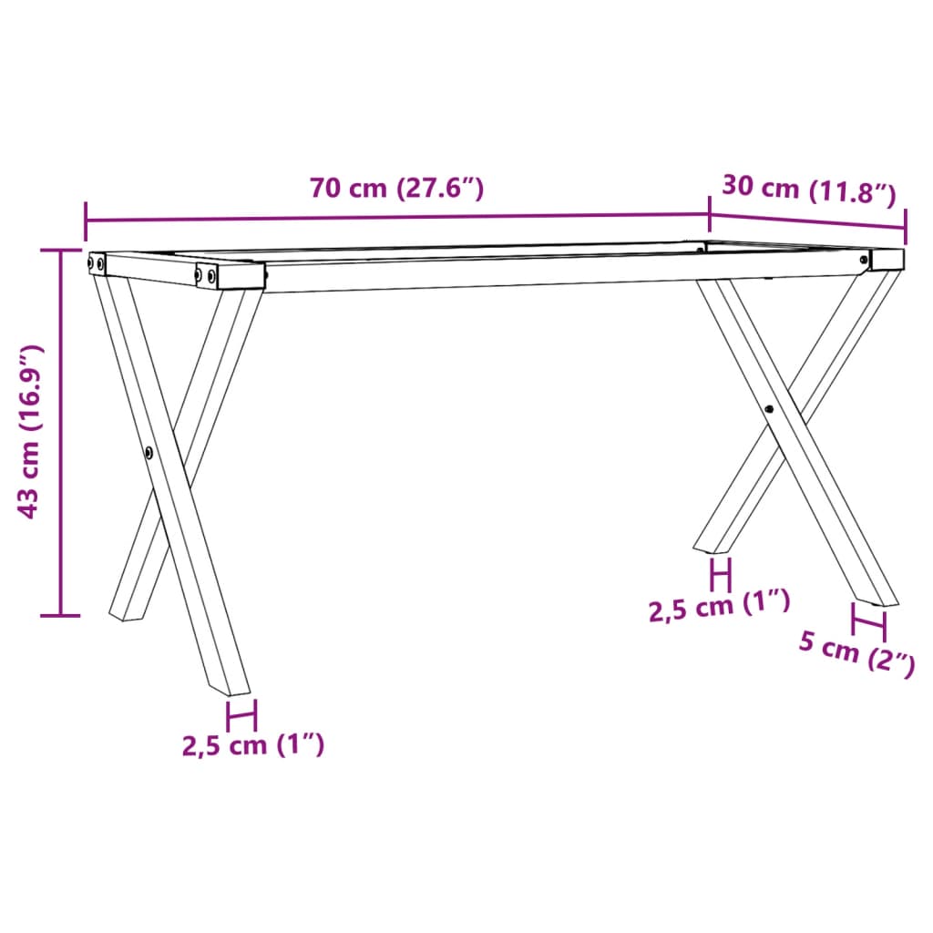 vidaXL Pieds de table basse cadre en X 70x30x43 cm fonte