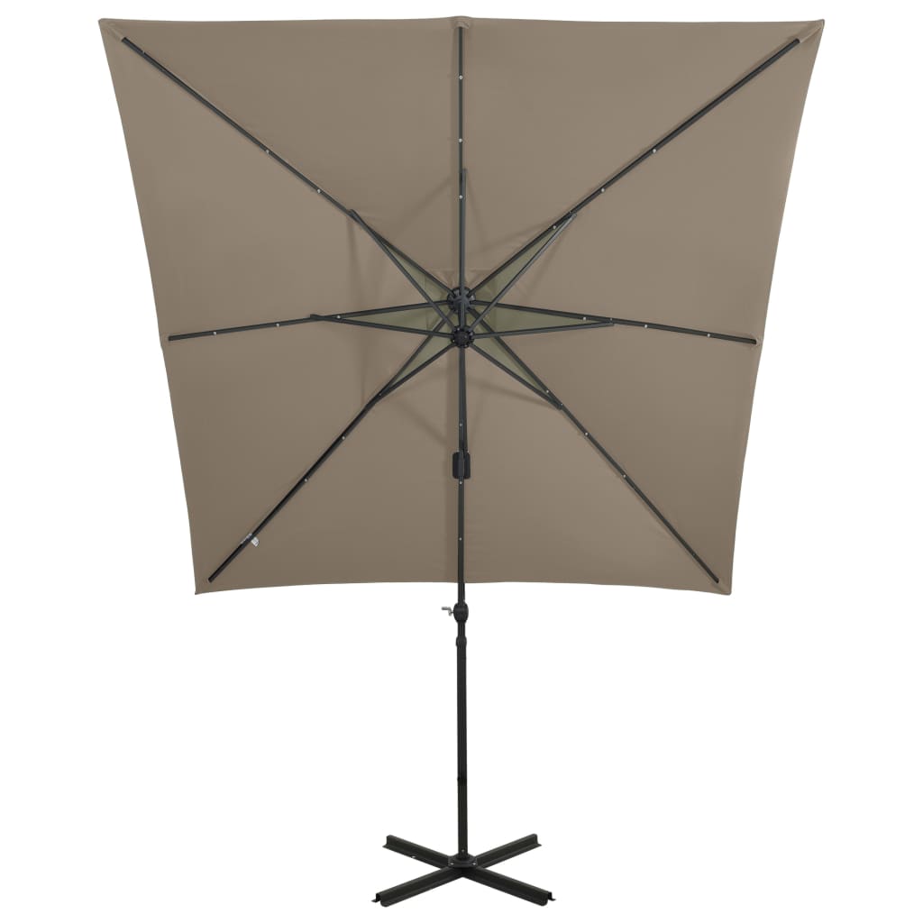 vidaXL Parasol de jardin en porte-à-faux et mât et lumières LED taupe