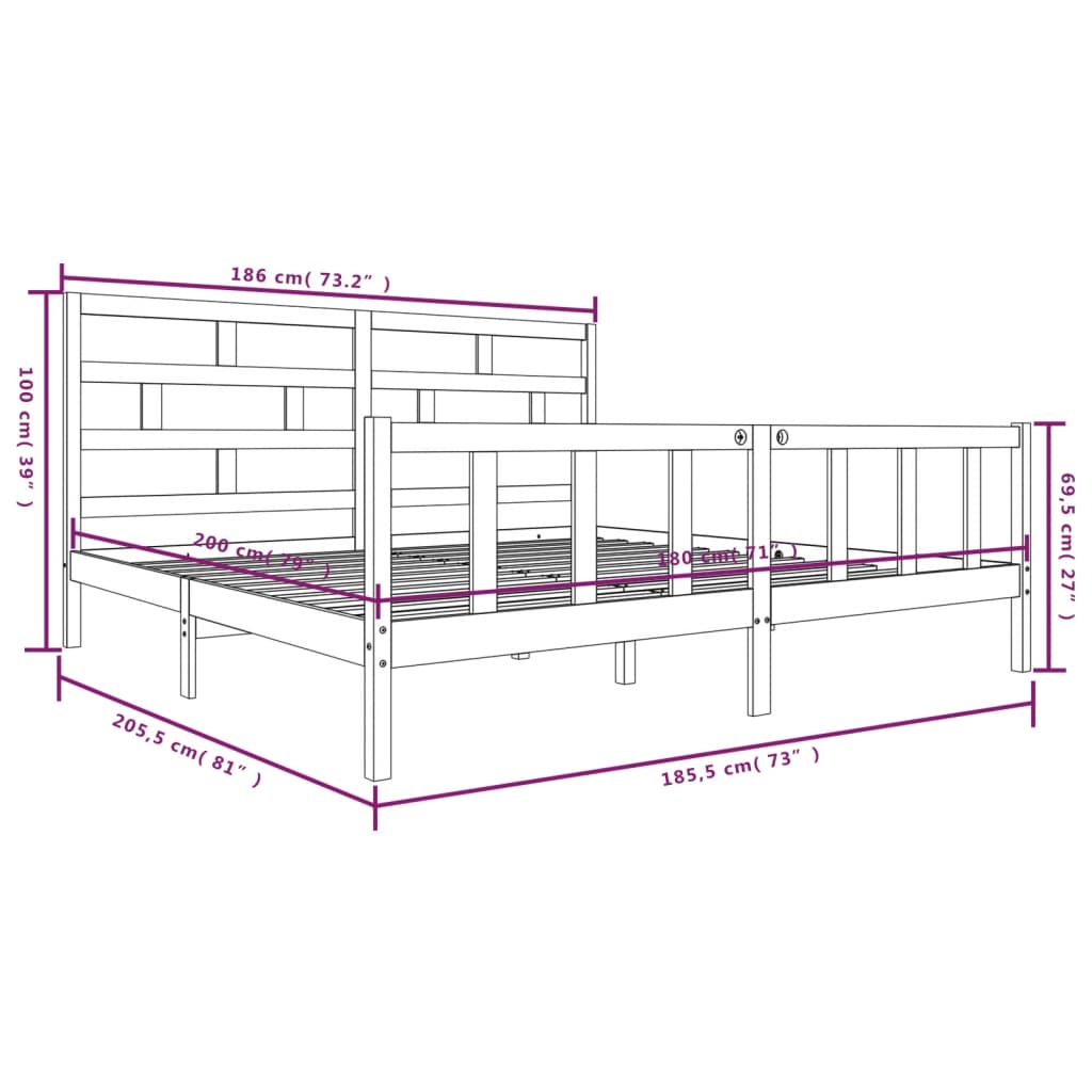 vidaXL Cadre de lit bois de pin massif 180x200 cm super king