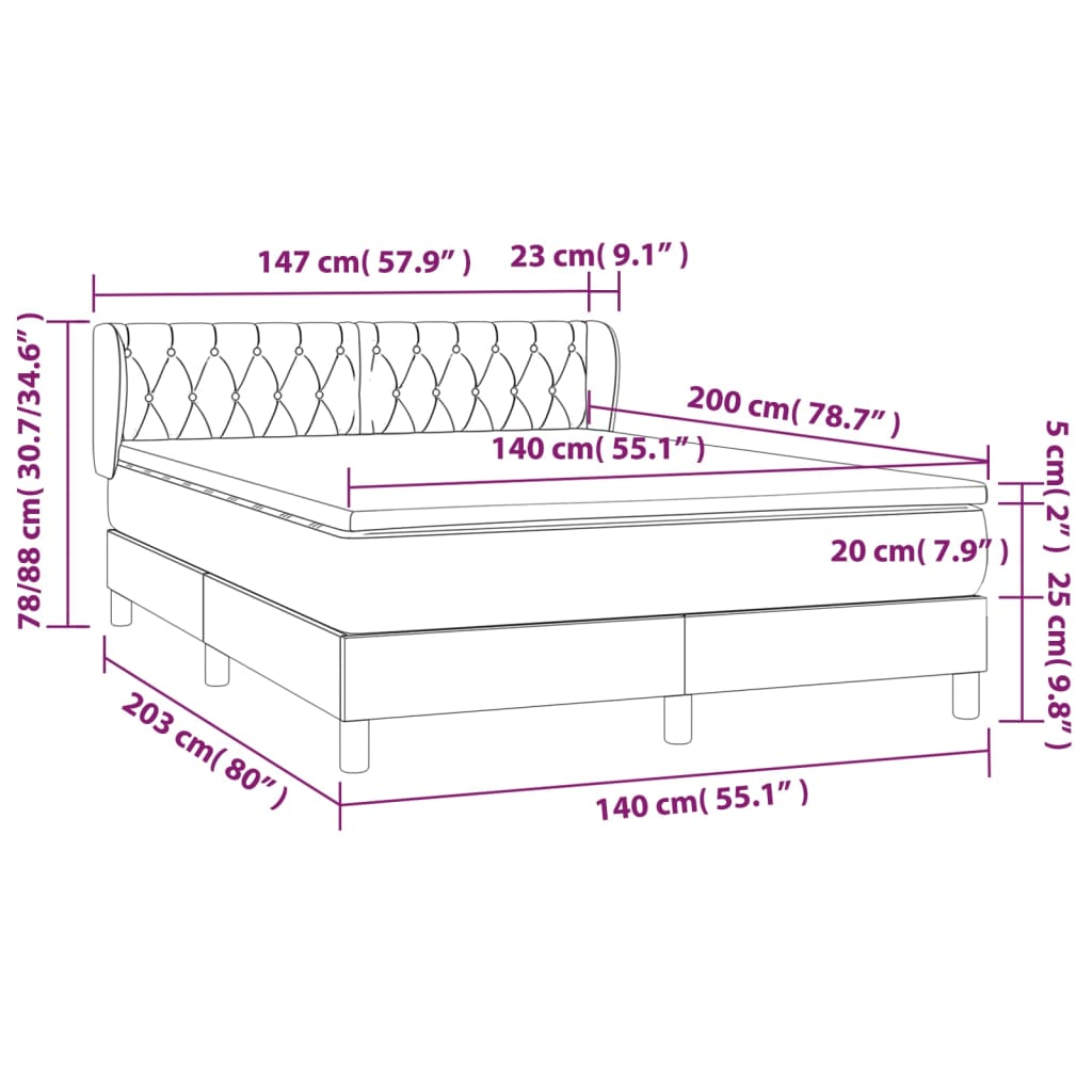 vidaXL Sommier à lattes de lit avec matelas Gris foncé 140x200cm Tissu