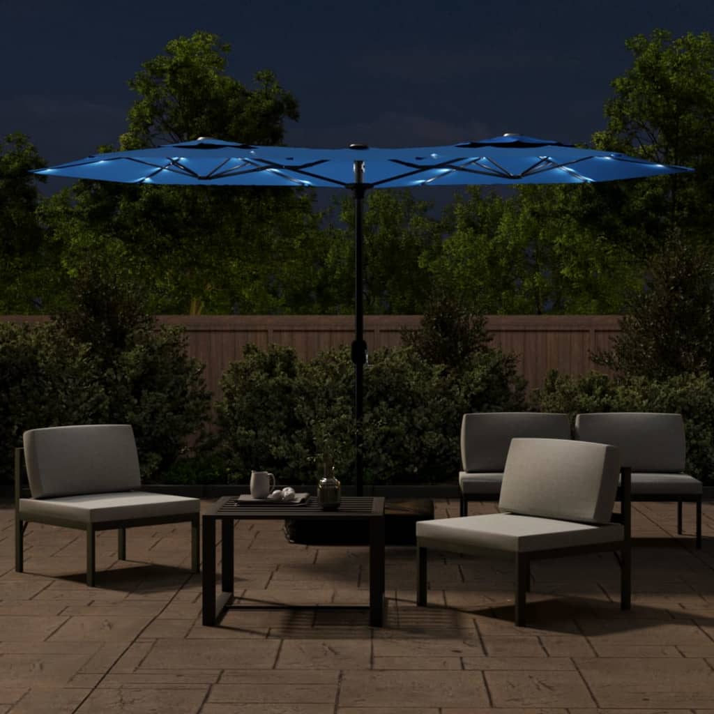 vidaXL Parasol de jardin à double tête avec LED bleu azuré 316x240 cm