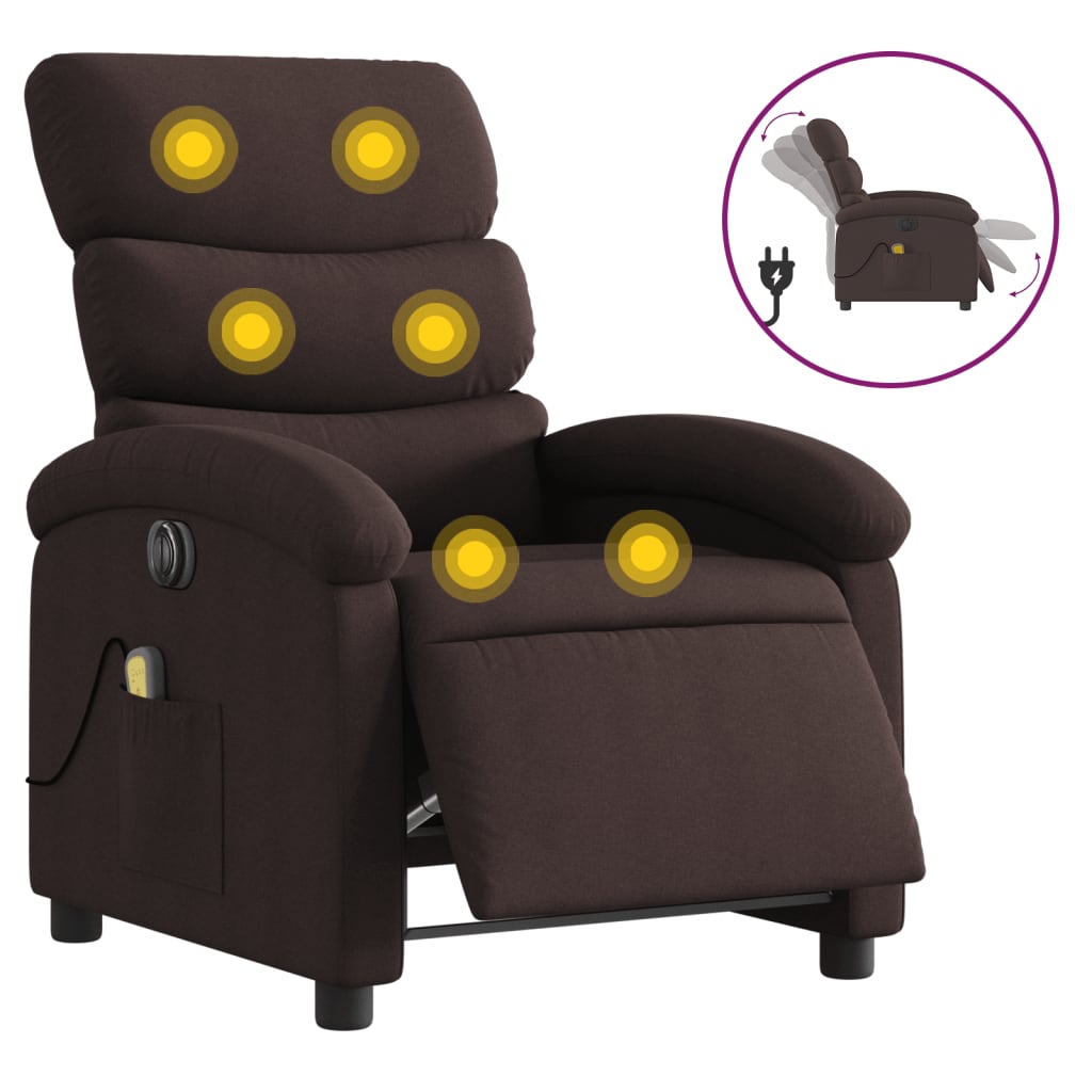 vidaXL Fauteuil de massage inclinable électrique Marron foncé Tissu