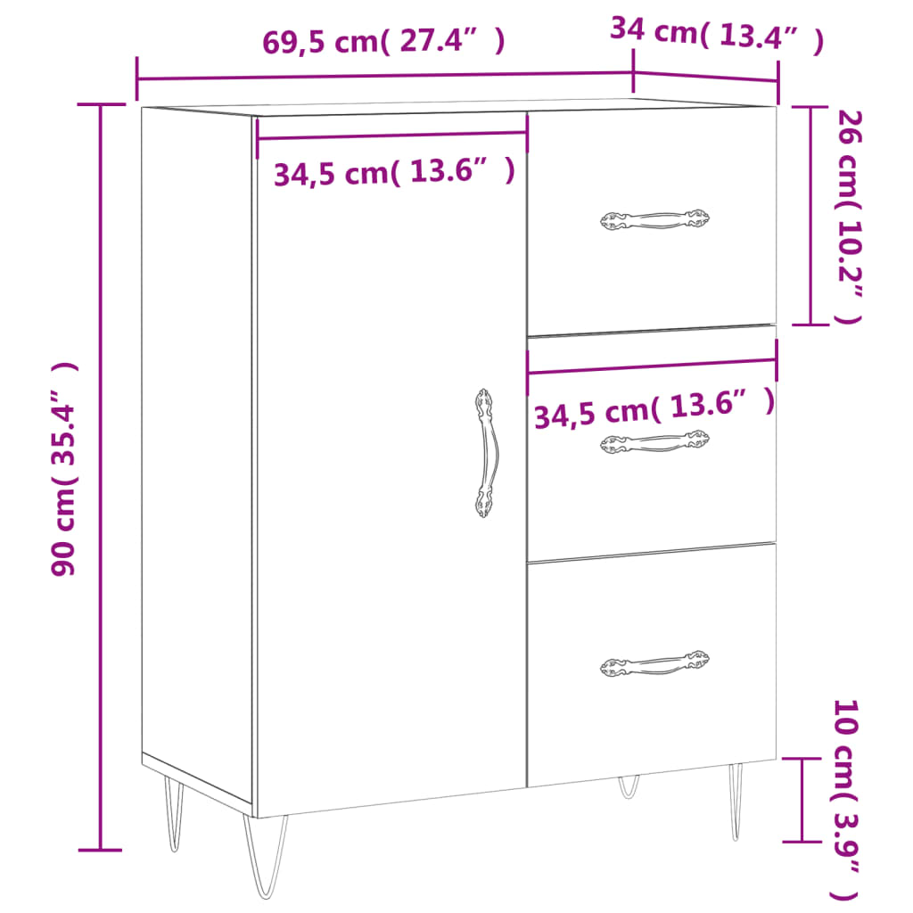 vidaXL Buffet gris béton 69,5x34x90 cm bois d'ingénierie