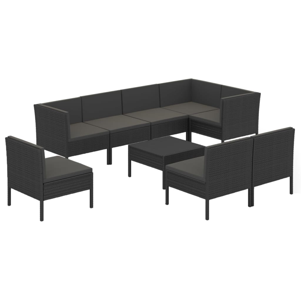 vidaXL Salon de jardin 9 pcs avec coussins Résine tressée Noir