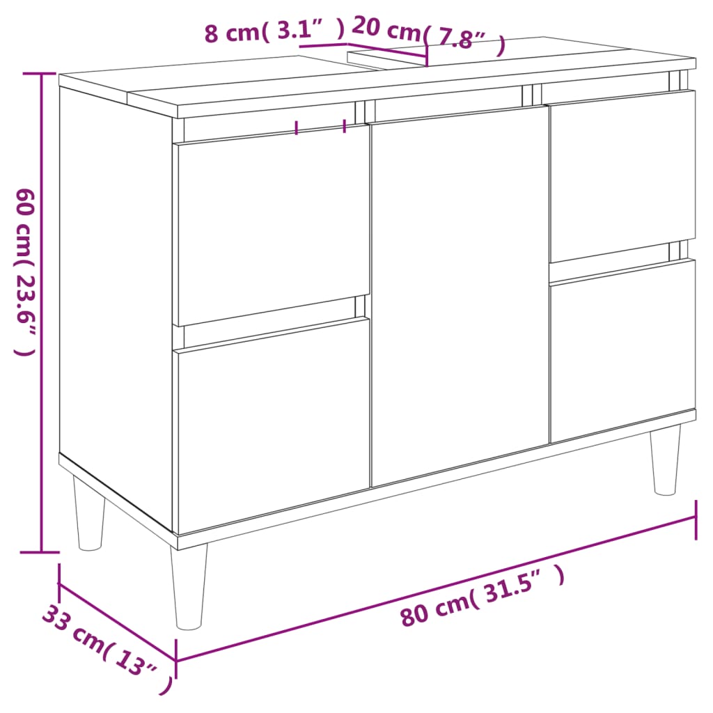 vidaXL Meuble d'évier noir 80x33x60 cm bois d'ingénierie