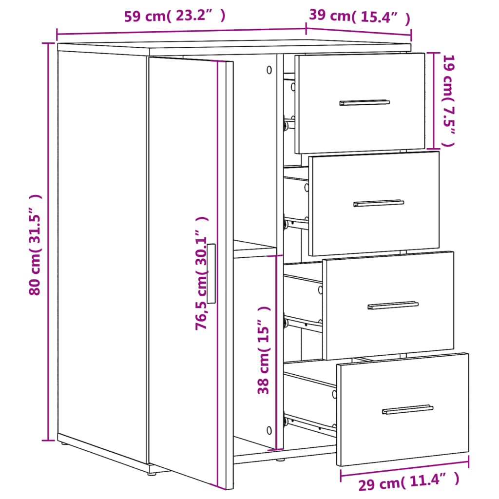 vidaXL Buffet blanc 59x39x80 cm bois d'ingénierie