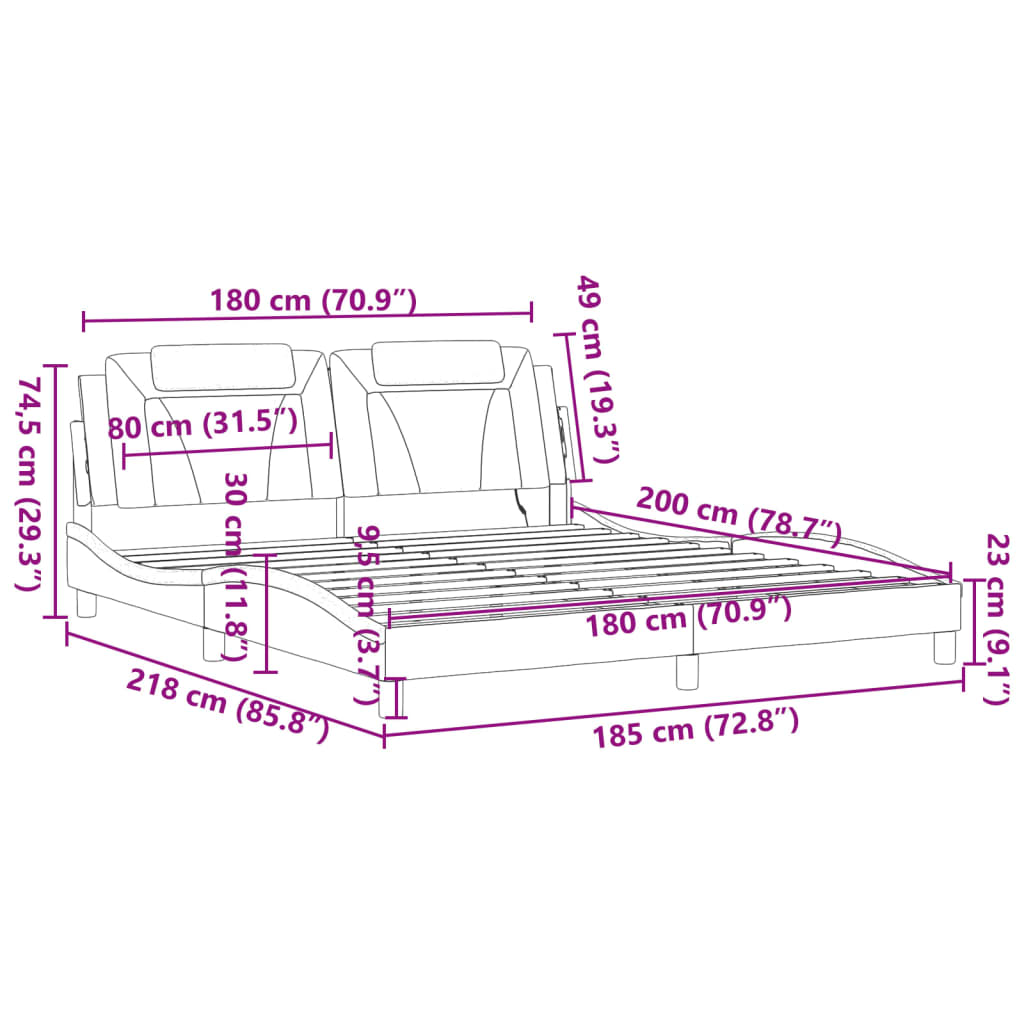 vidaXL Cadre de lit avec LED sans matelas noir 180x200 cm