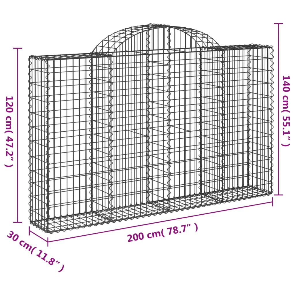 vidaXL Paniers à gabions arqués 25 pcs 200x30x120/140 cm Fer galvanisé