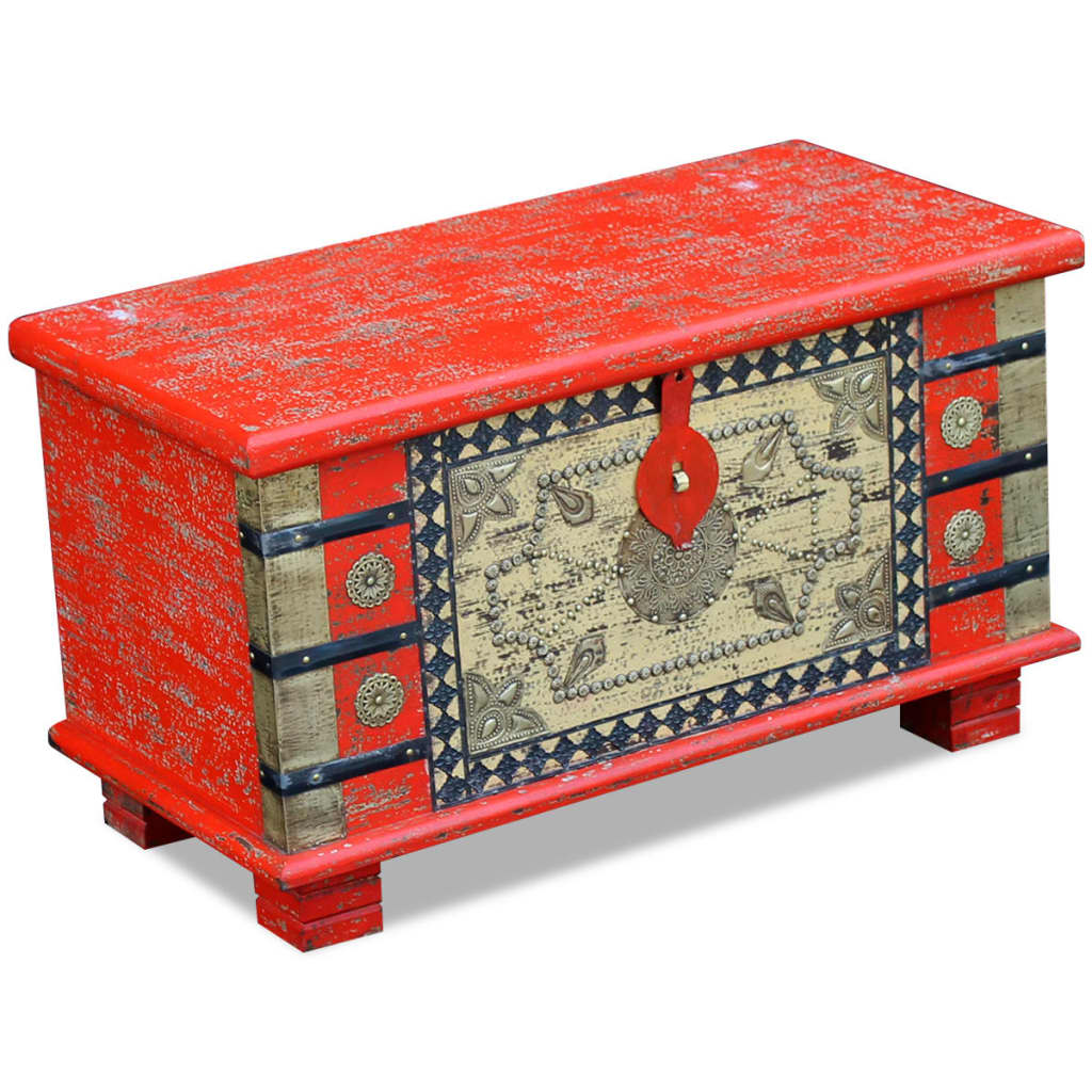 vidaXL Coffre de rangement Bois de manguier rouge 80 x 40 x 45 cm