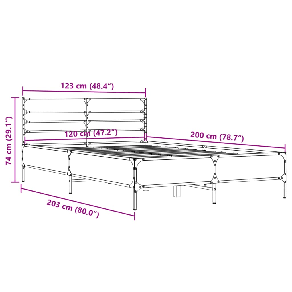 vidaXL Cadre de lit chêne sonoma 120x200 cm bois d'ingénierie et métal