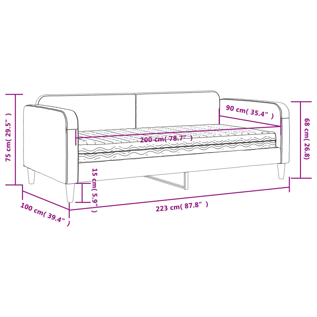 vidaXL Lit de jour avec matelas taupe 90x200 cm tissu