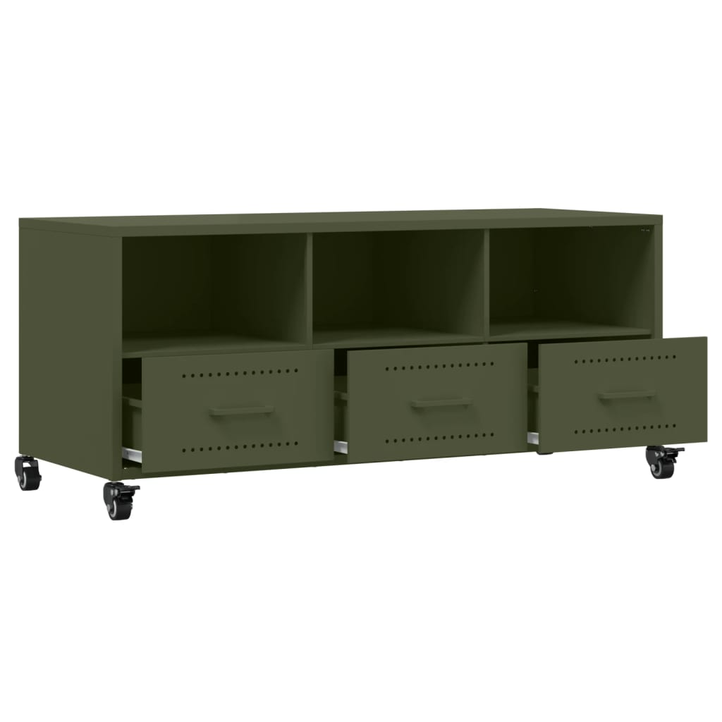 vidaXL Meuble TV vert olive 100,5x39x43,5 cm acier