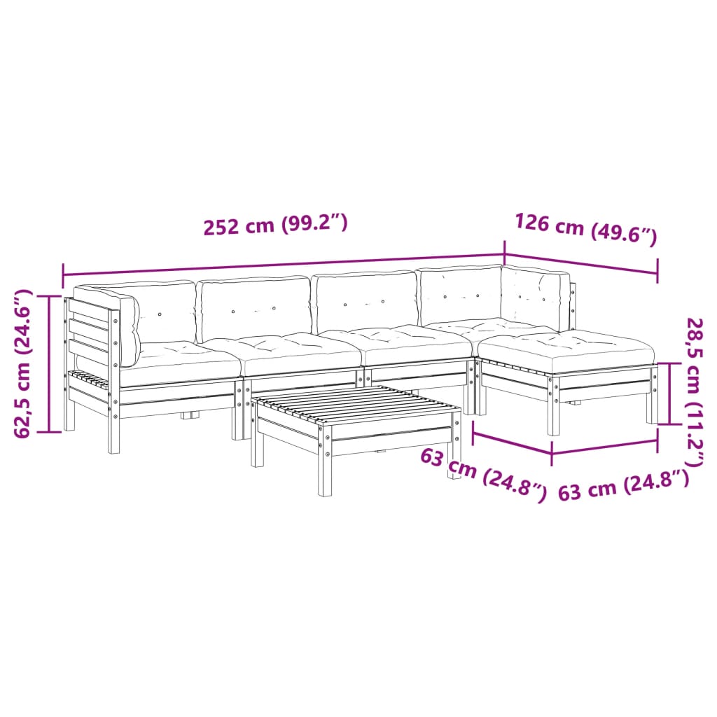 vidaXL Salon de jardin 6 pcs et coussins bois massif sapin de douglas