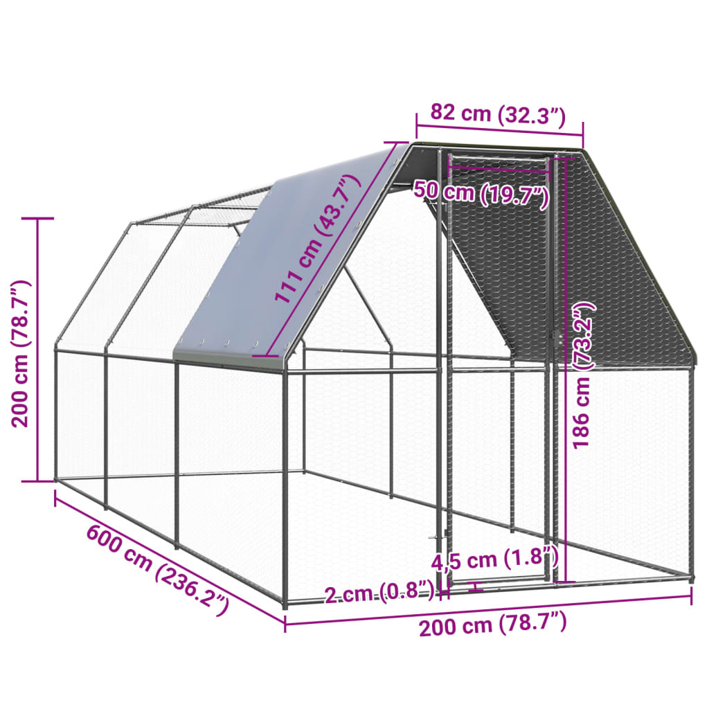 vidaXL Poulailler 2x6x2 m acier galvanisé