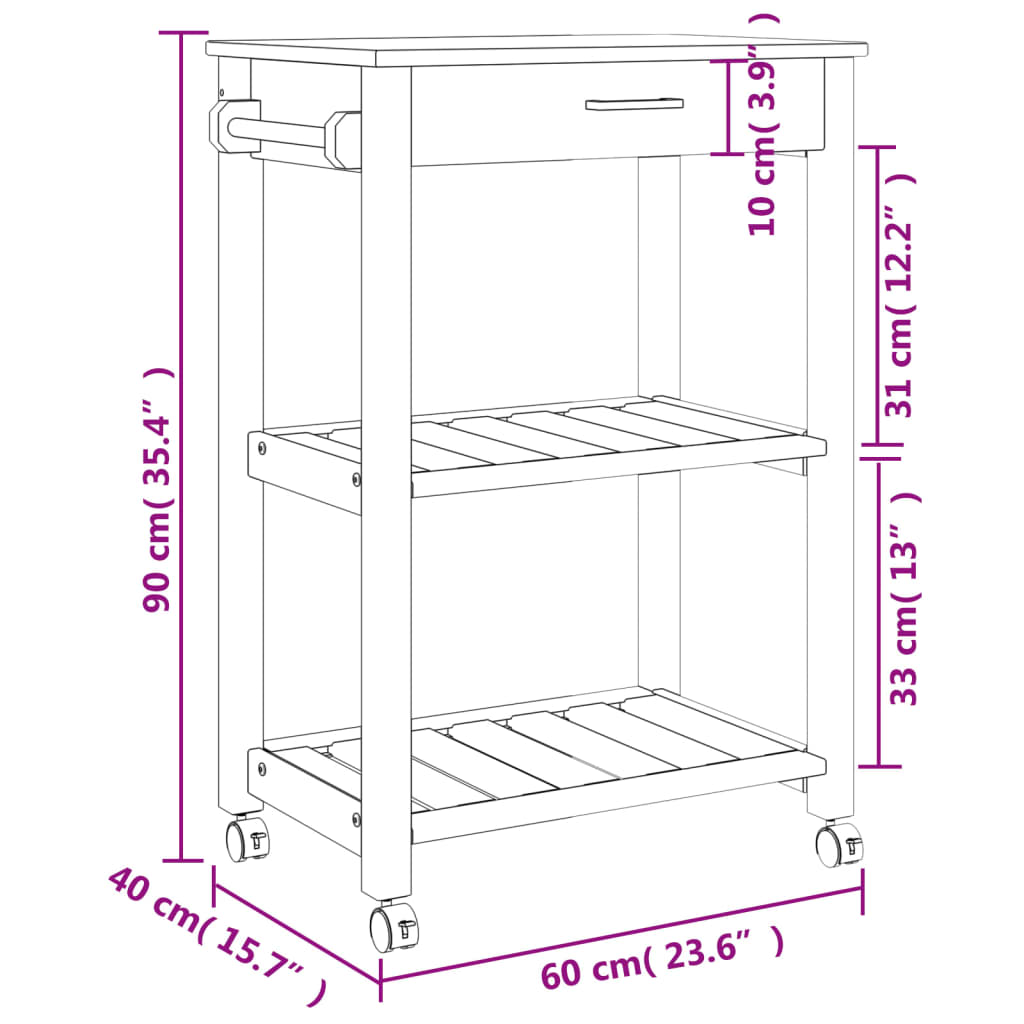 vidaXL Chariot de cuisine MONZA 60x40x90 cm bois massif de pin