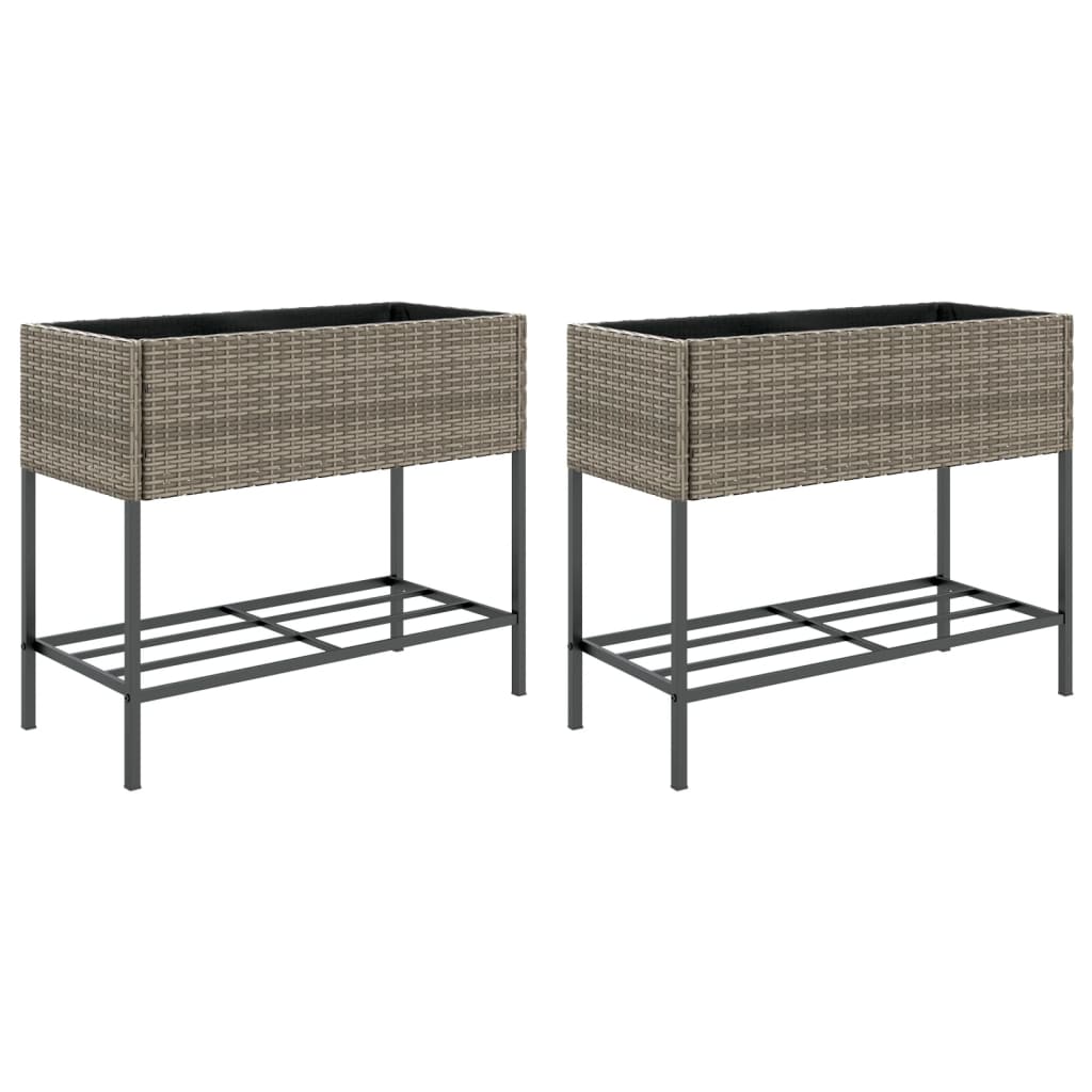 vidaXL Jardinières avec étagère 2 pcs gris 90x40x75 cm résine tressée