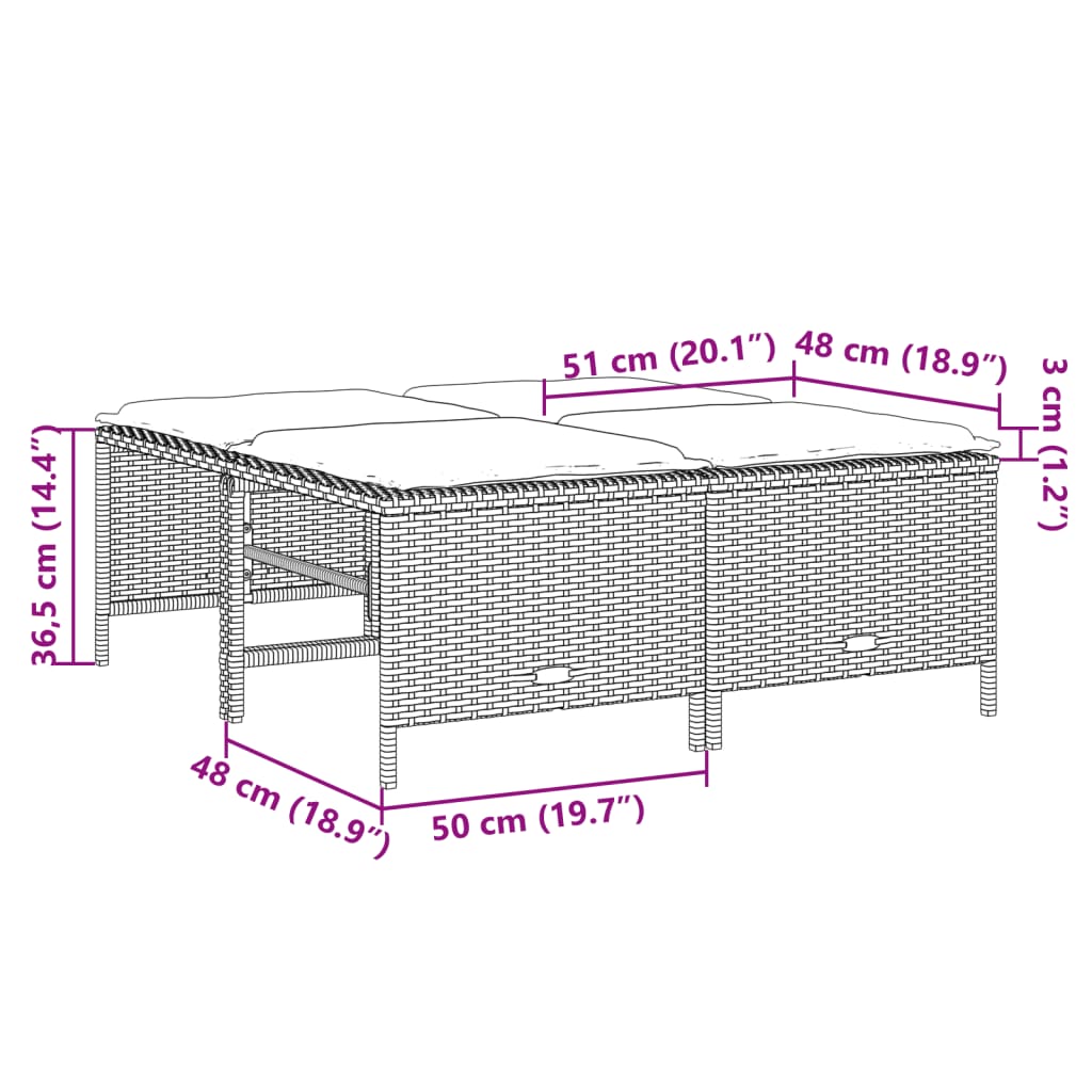 vidaXL Tabourets de jardin avec coussins lot de 4 noir résine tressée