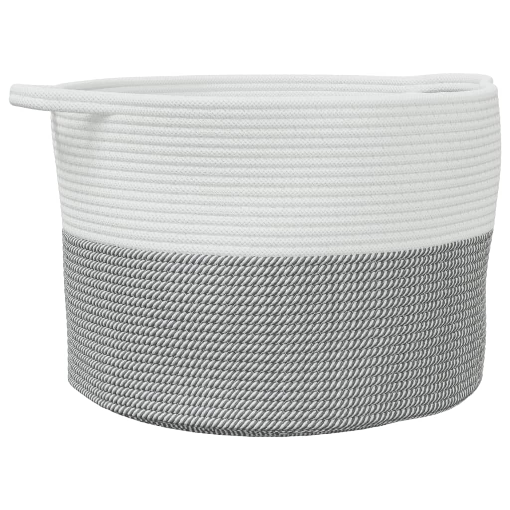 vidaXL Panier à linge gris et blanc Ø55x36 cm coton