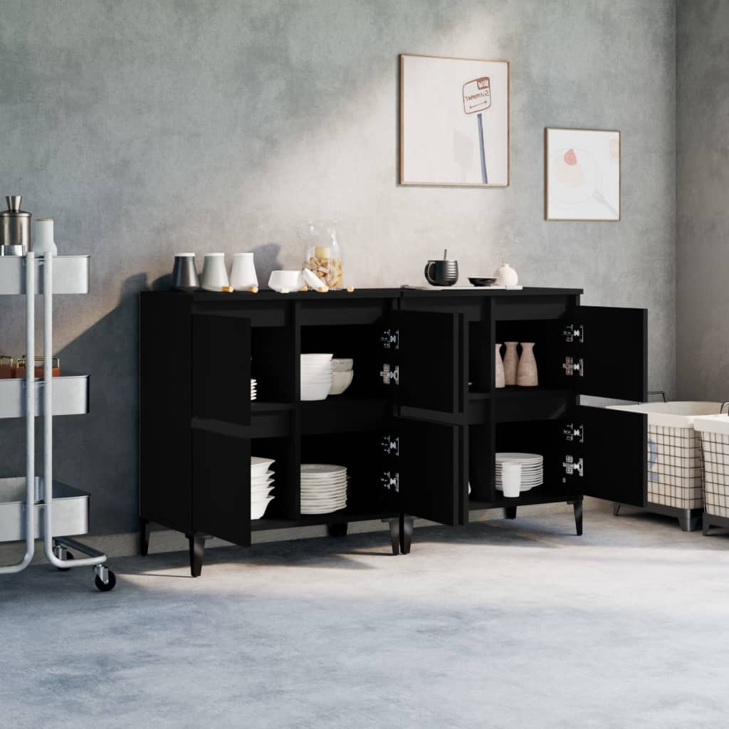 vidaXL Buffets 2 pcs noir 60x35x70 cm bois d'ingénierie