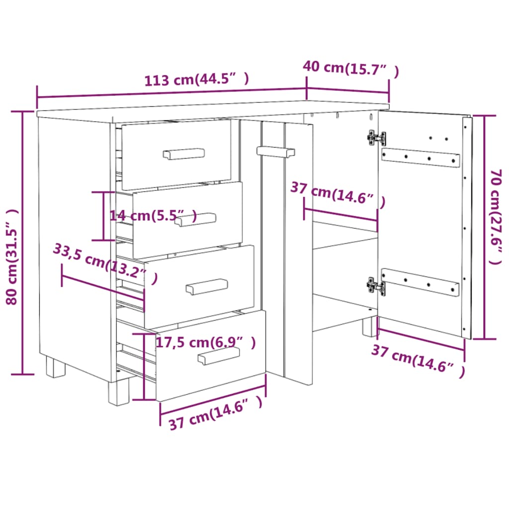 vidaXL Buffet HAMAR Gris clair 113x40x80 cm Bois massif de pin