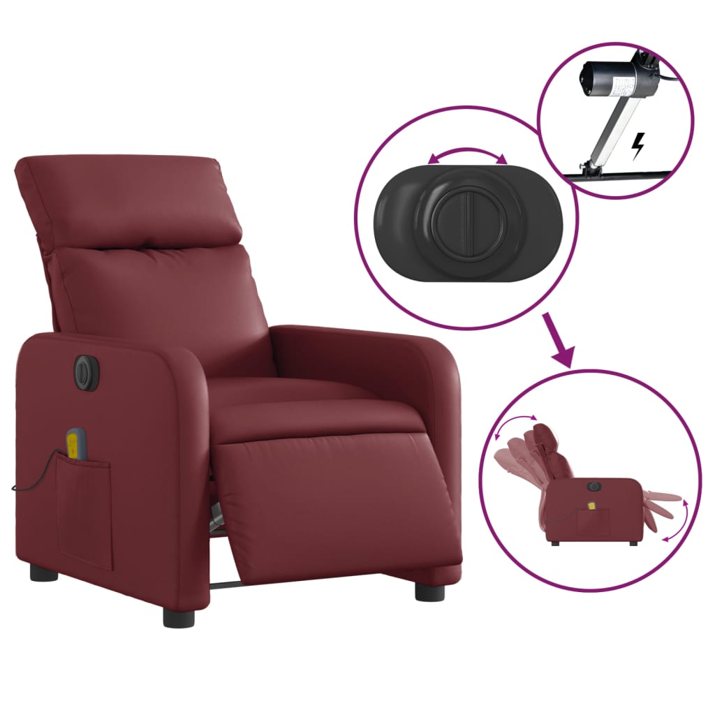 vidaXL Fauteuil de massage inclinable électrique rouge bordeaux