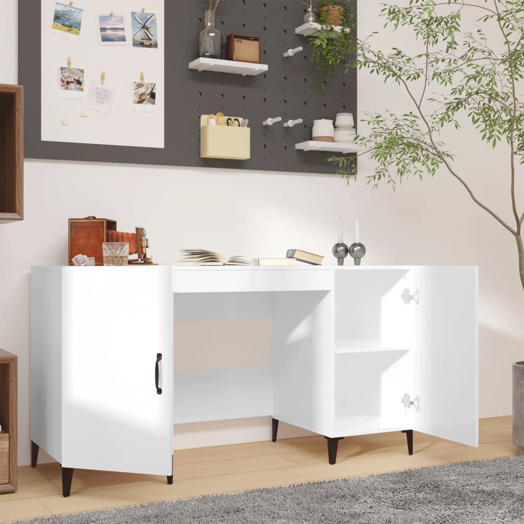 vidaXL Bureau Blanc brillant 140x50x75 cm Bois d'ingénierie