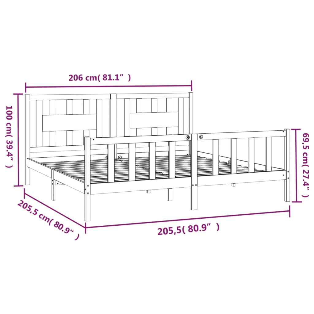 vidaXL Cadre de lit sans matelas noir bois massif de pin 200x200 cm