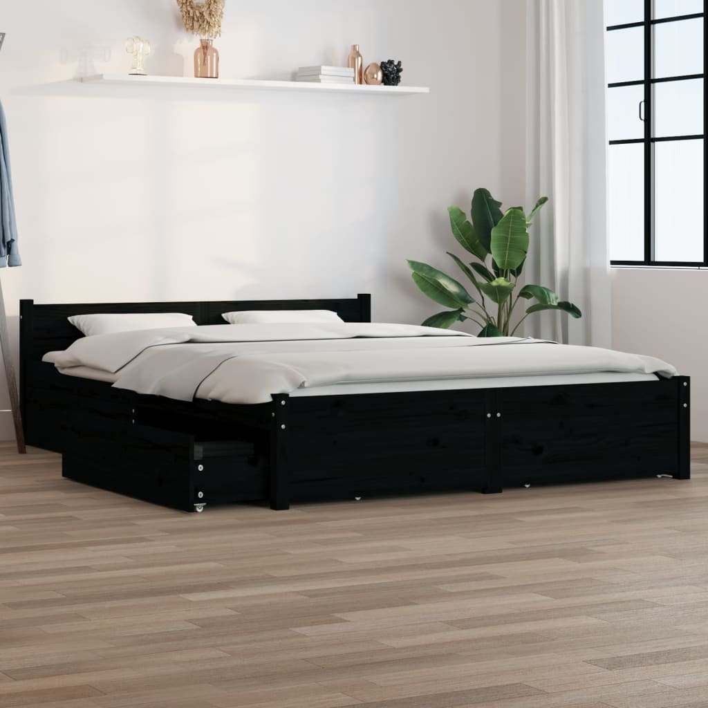 vidaXL Cadre de lit avec tiroirs Noir 140x200 cm