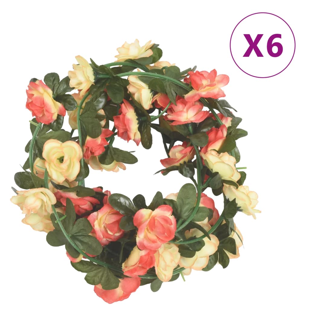 vidaXL Guirlandes de fleurs de Noël 6 pcs rose et champagne 240 cm