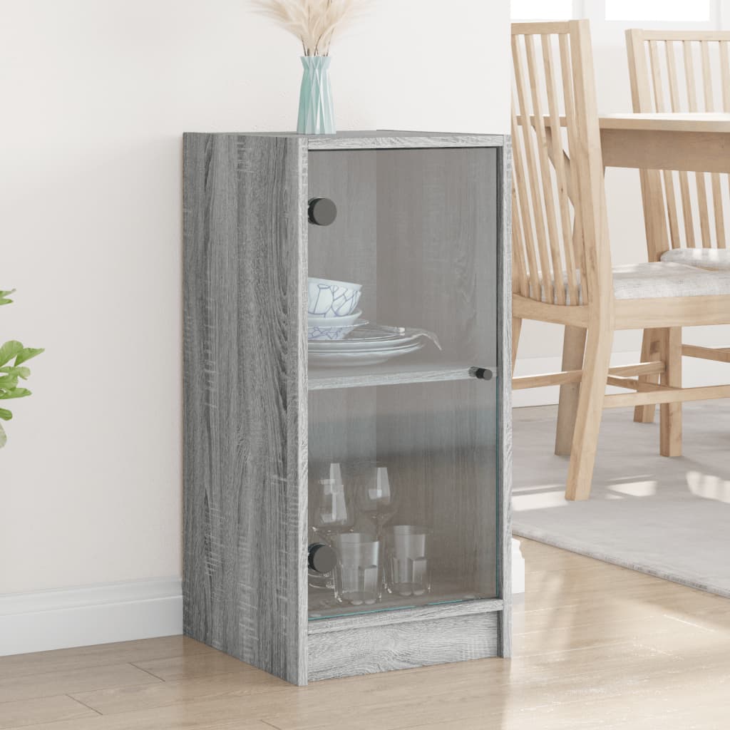 vidaXL Armoire latérale avec portes en verre sonoma gris 35x37x75,5 cm