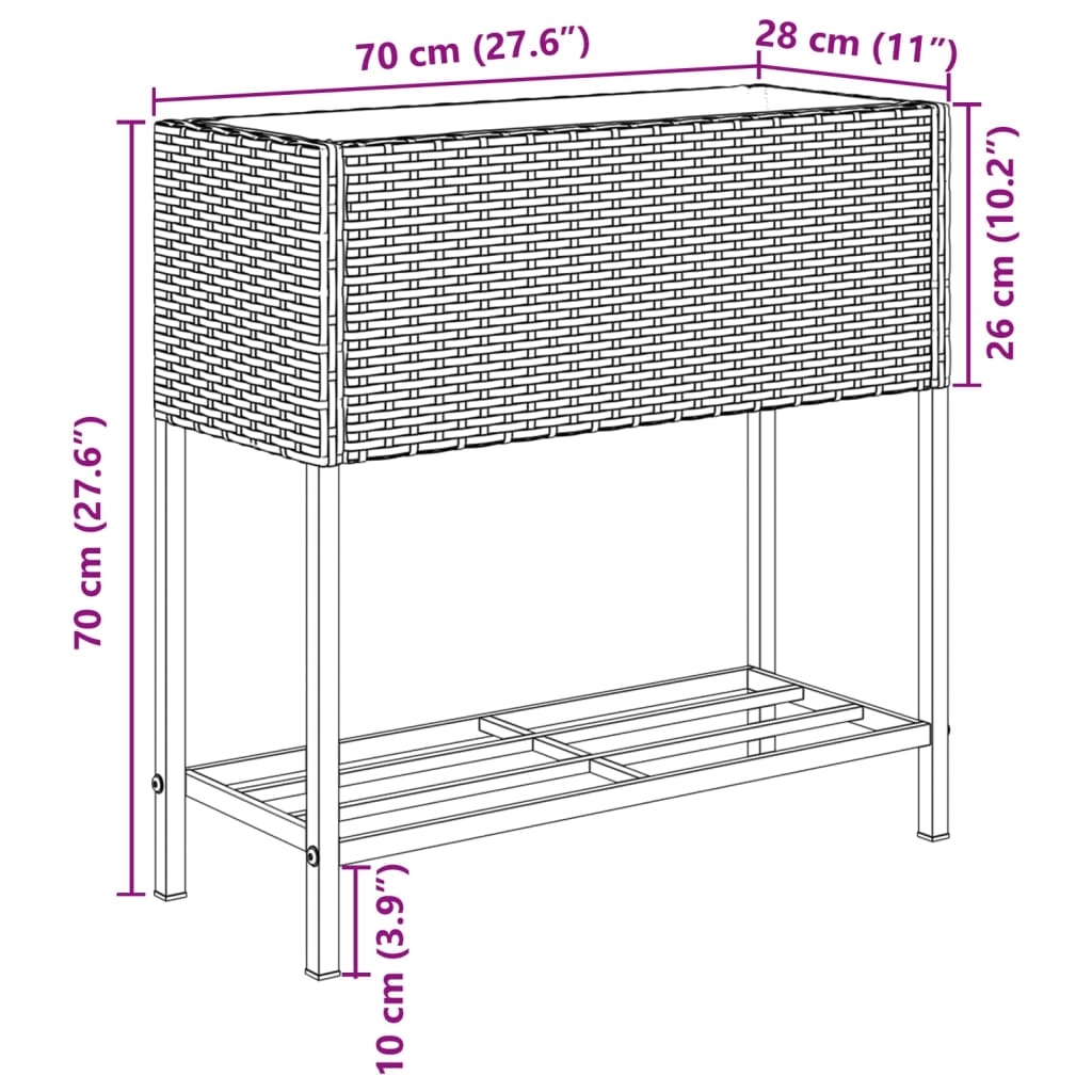 vidaXL Jardinière avec étagère gris résine tressée