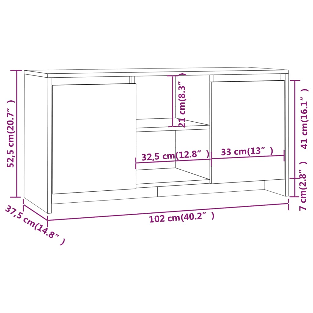 vidaXL Meuble TV Chêne sonoma 102x37,5x52,5 cm Bois d'ingénierie