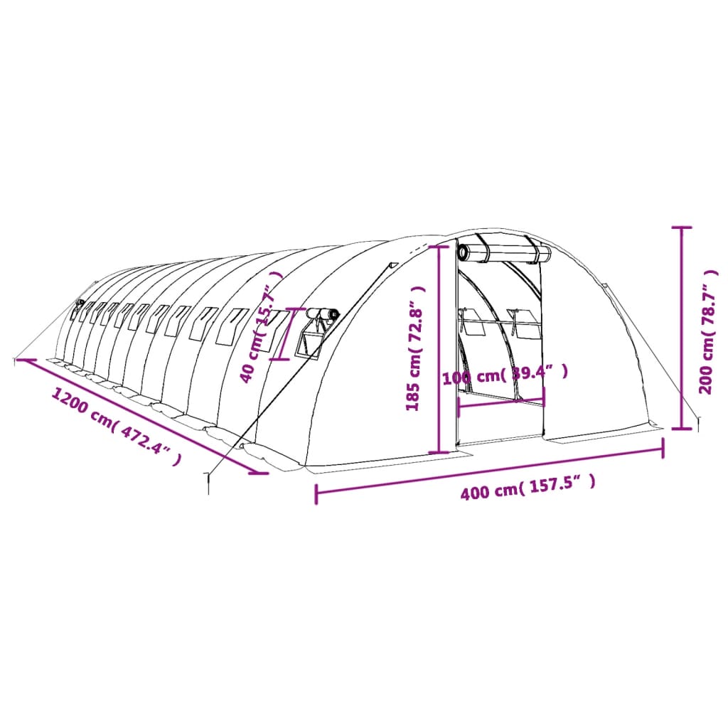 vidaXL Serre avec cadre en acier blanc 48 m² 12x4x2 m