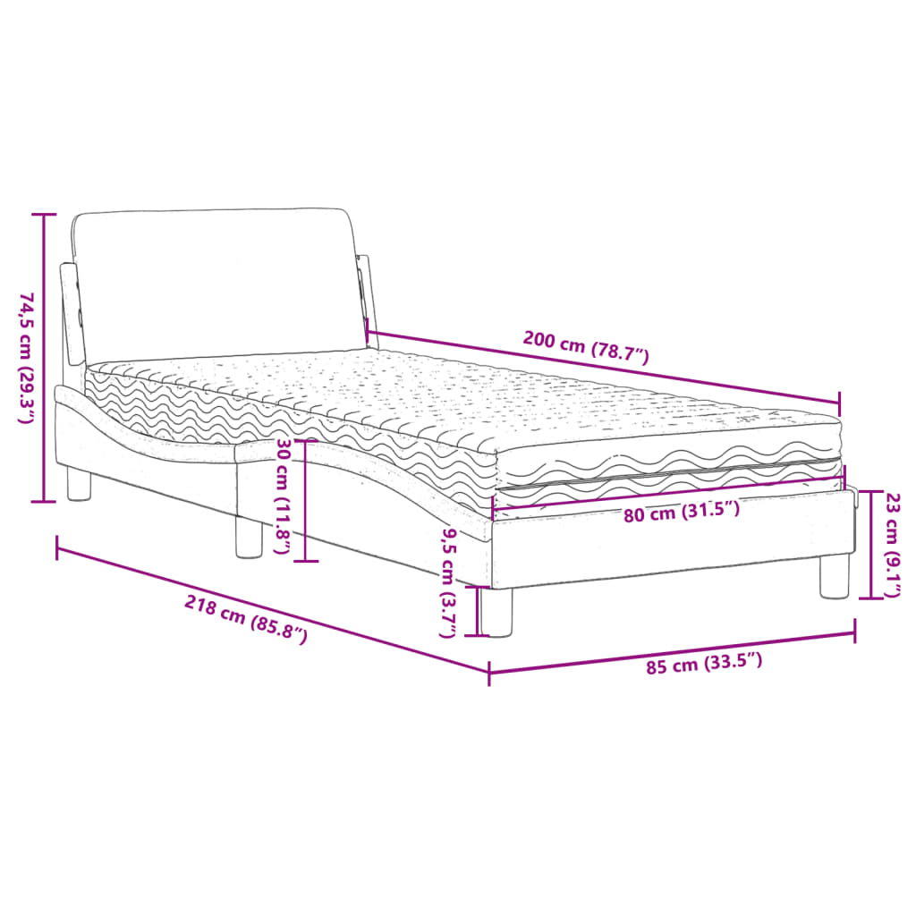 vidaXL Lit avec matelas noir 80x200 cm velours