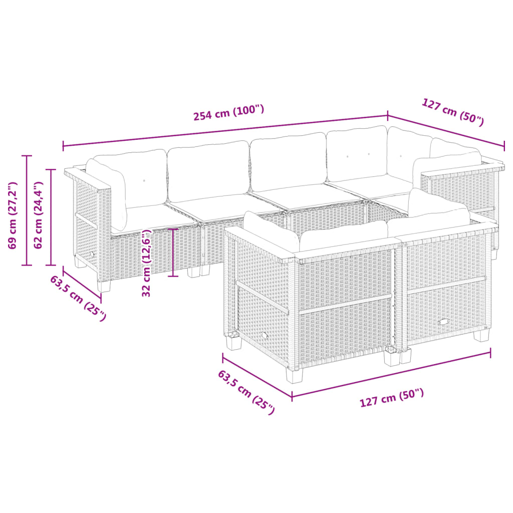 vidaXL Salon de jardin avec coussins 7 pcs gris résine tressée